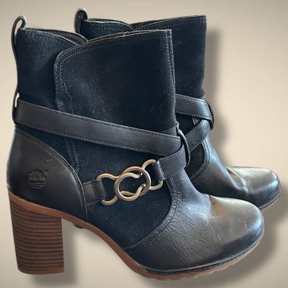 Women's 10 TIMBERLAND Dennett Ankle Boot in Black Leather and Nubuck Worn Once - Picture 2 of 13